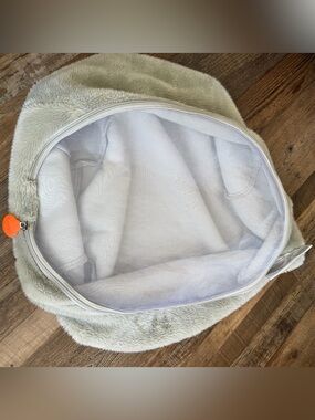 Boon stuffed animal bag in grey faux fur and white mesh